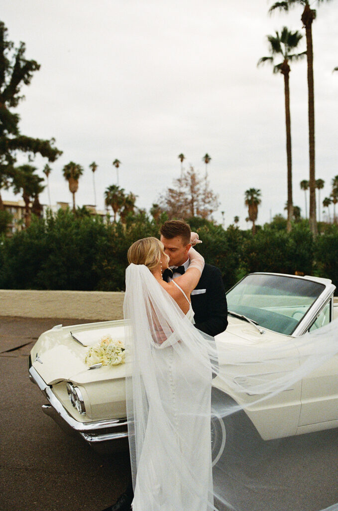 hybrid photography film newlywed photo classic vintage car