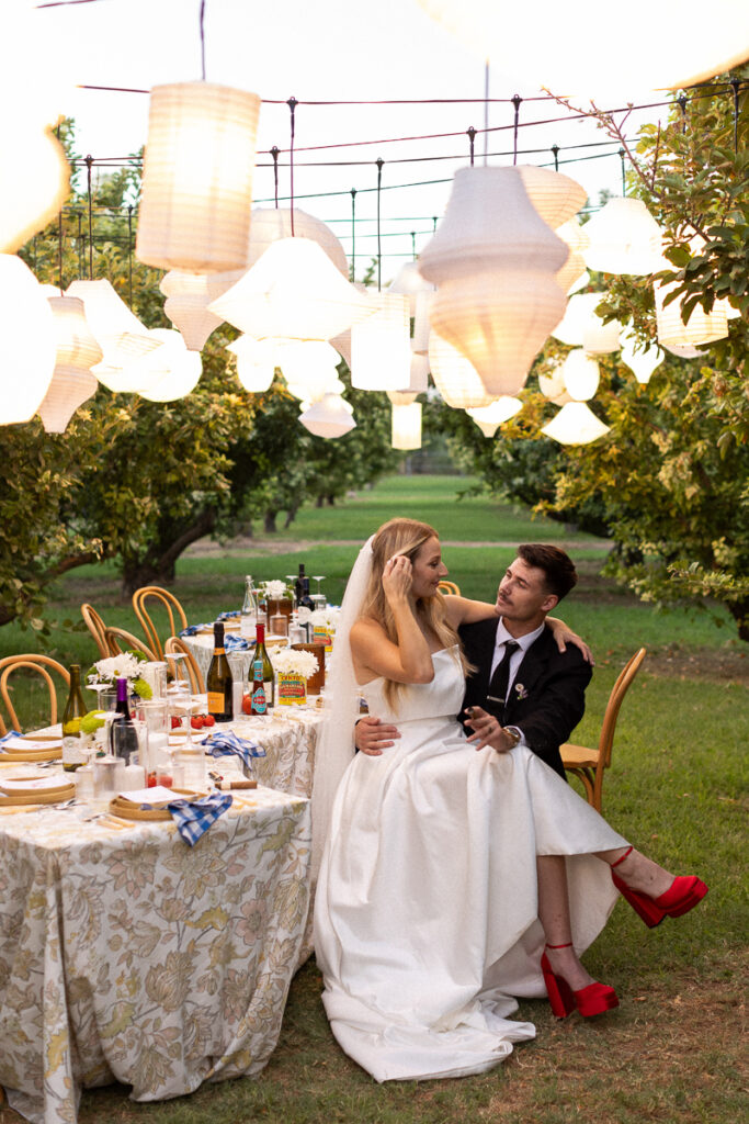 intimate wedding dinner orchard long table reception